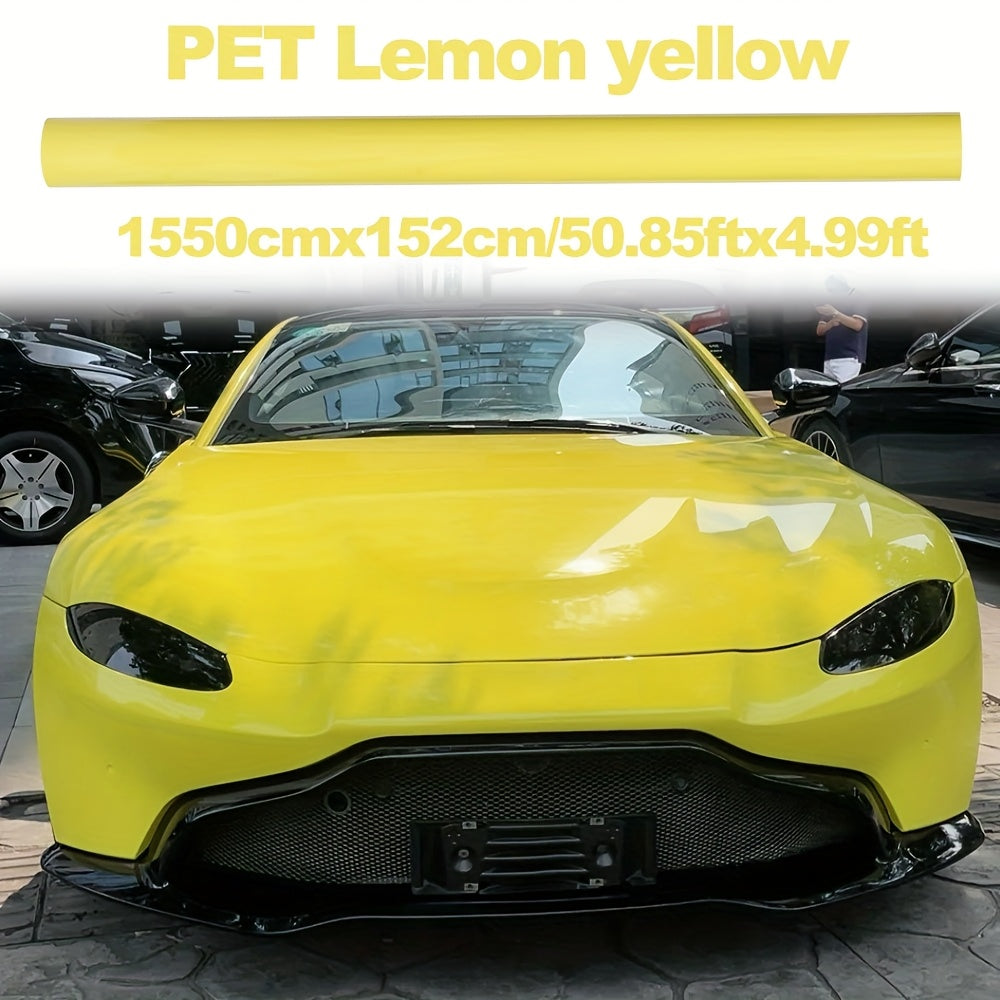 1卷水晶柠檬黄车贴膜 - 超宽1550x152厘米\u002F50.85x4.99英尺 .气释放防起泡技术 .抗刮擦UV保护层 .无缝覆膜 .适用于汽车摩托车改装 .鲜艳耐用 .车主专属 .汽车爱好者必备 - 0