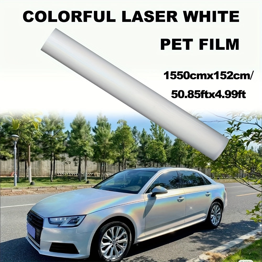 1550×152cm\u002F50.85×4.99ft 彩色激光白色汽车变色膜 | 通用汽车和摩托车 | 自粘易于安装 | 无缝包装设计 - 0